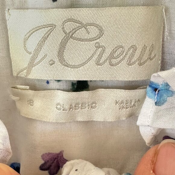J.Crew Classic-Fit Ruffleneck Shirt Airy Floral Lilac Pansy Size 18 Preppy Sheer - Picture 10 of 13